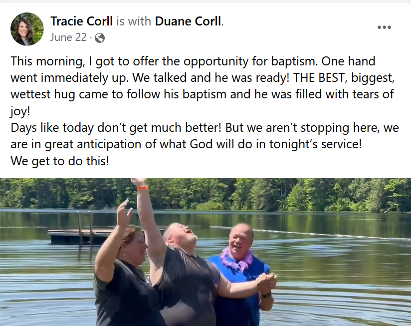 Tracie Corll FB Post Man being baptised