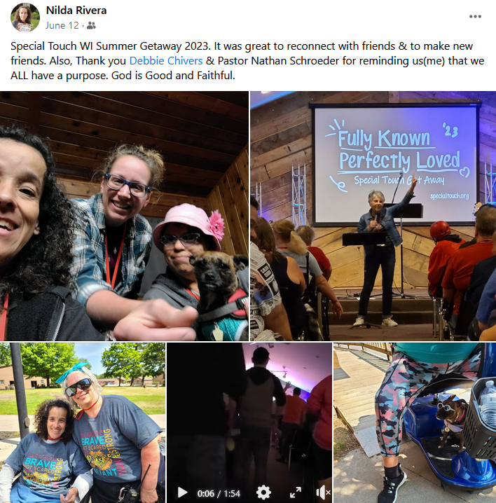 FB Post, MA Nilda, It was great to connect at WI Summer Get away. Thanks for remining me that we ALL have a purpose.