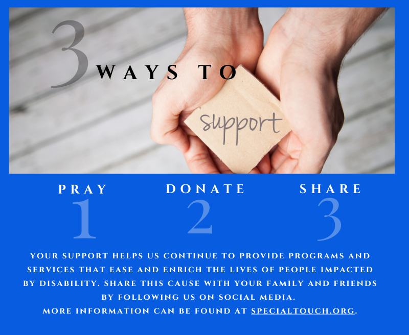 Three ways to support our ministry infographic listing pray, donate, or share